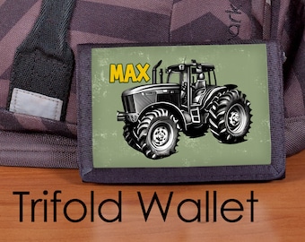 Boys Wallet, Personalized Wallet, Tractor wallet, Trifold Nylon Wallet, Vintage tractor, boy wallet, boys wallet