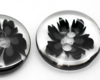 Black Pattern Resin Glitter Sewing Buttons Flower Pattern - (4/8") - Pack of 40