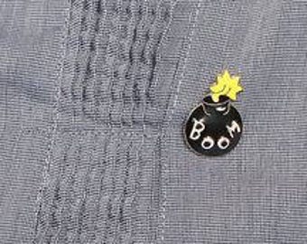 Tie Tac Lapel Pin Brooches Grenade Gold Plated Black & Yellow Enamel