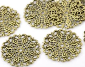 Copper Filigree Stamping Embellishments Findings Flower Antique Bronze Flower Hollow Pattern - (1") Dia - Pack of 30