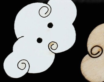 White Cloud Wood Sewing Button - 20 Pieces