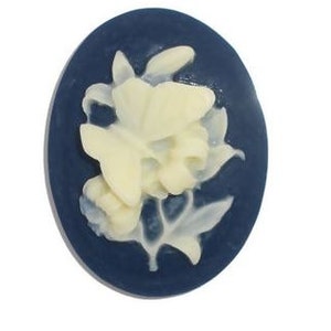 Resin Embellishments Findings Oval Gray Flower Pattern Cameo - 1 1/8&quot;x 7/8&quot; - Pack Of 10