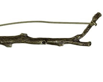 Iron Based Alloy Safety Pin Brooches Branch Antique Bronze - 3 3/8" x 6/8"