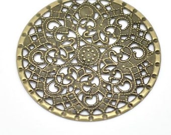 Filigree Embellishments Findings Round Antique Bronze Flower Hollow Pattern - 1 5/8" Dia - Pack Of 20
