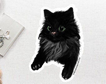 Black Fluff Kitten Sticker By Artist Kayla Klassy