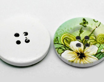 Flower Pattern 4 Holes Wood Sewing Buttons 1 1/8" Dia - Pack of 10