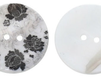 Shell Sewing Button Round Black Lace Two Holes Flower Pattern - 1 1/8" - Pack of 10
