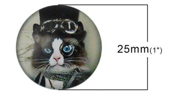 Vintage Steampunk Cat Cabochon Glass Bronze Chain Pendant Necklace Resin Embellishments Findings Round Steampunk Black Cat Pattern