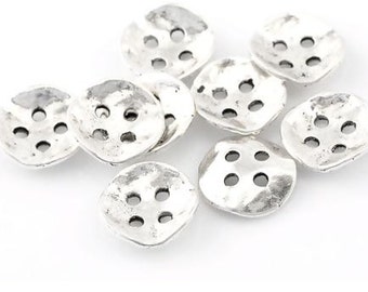 Zinc Based Alloy Metal Sewing Buttons 4 Holes Square Antique Silver - 4/8" x 4/8" - Pack of 30