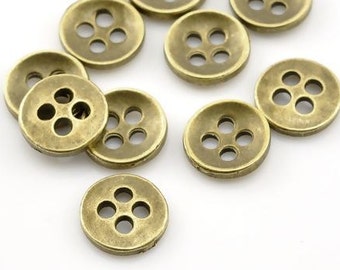 Zinc Based Alloy Metal Sewing Buttons 4 Holes Round Antique Bronze - 3/8" Dia - Pack of 40