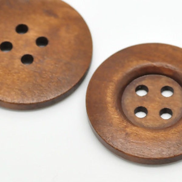 Reddish Brown 4 Holes Round Wood Sewing Buttons for Sweater Overcoat Clothing - 1 3/8" Dia - Pack of 10