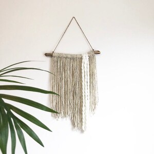 Yarn Wall Hanging, drift wood, Bohemian Yarn Tapestry, white wall hanging, tapestry, boho decor, handmade, Modern boho, Christmas, Wall art