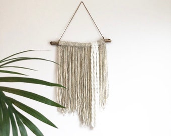 Yarn Wall Hanging, drift wood, Bohemian Yarn Tapestry, white wall hanging, tapestry, boho decor, handmade, Modern boho, Christmas, Wall art