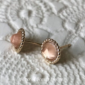 6mm Rose Quartz Studs in Gold-Filled Settings, Rose-Cut Gemstone Earrings, Gift for Young Woman image 6