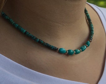 Turquoise Heishi Necklace with Sterling Silver Accents, Mother's Day Gift, December Birthstone Gift