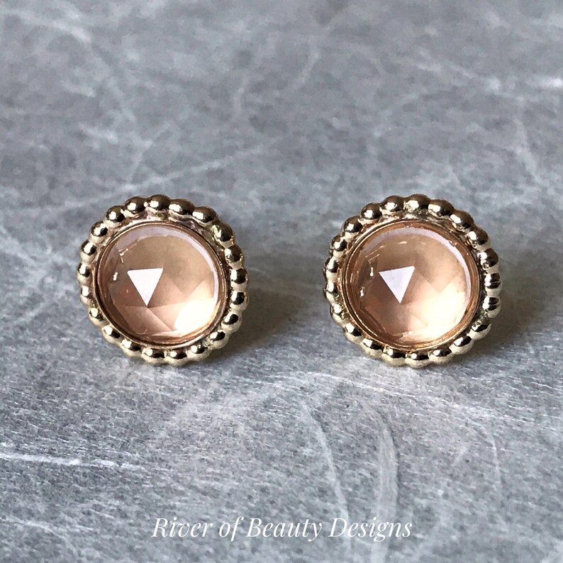 6mm Rose Quartz Studs in Gold-Filled Settings, Rose-Cut Gemstone Earrings, Gift for Young Woman image 3