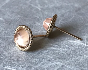 6mm Rose Quartz Studs in Gold-Filled Settings, Rose-Cut Gemstone Earrings, Gift for Young Woman