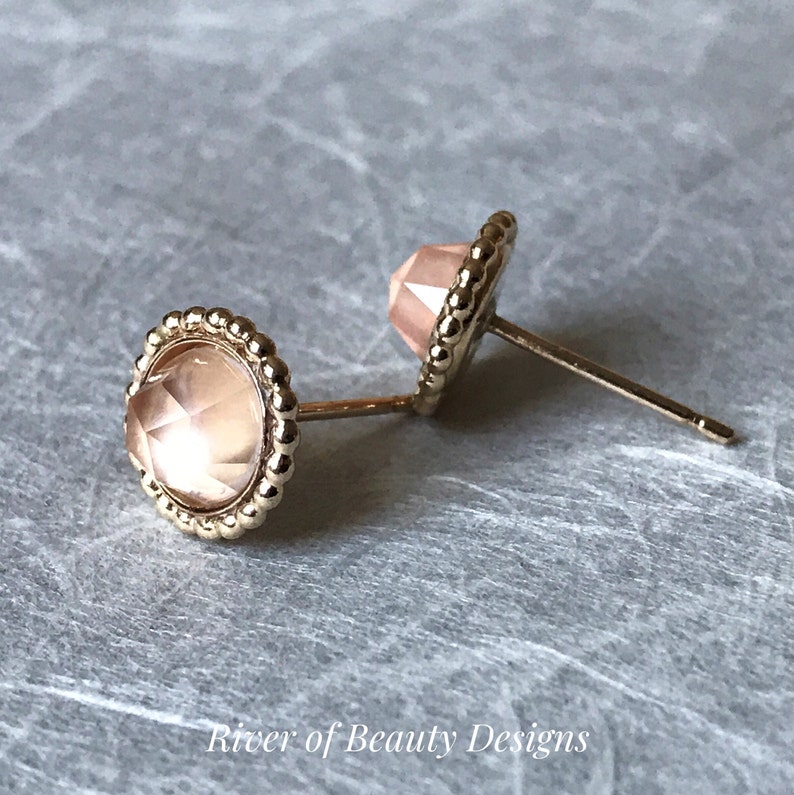 6mm Rose Quartz Studs in Gold-Filled Settings, Rose-Cut Gemstone Earrings, Gift for Young Woman image 1