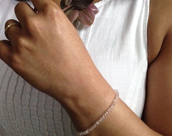 Dainty Faceted Rose Quartz Bracelet with Sterling Silver Toggle Clasp