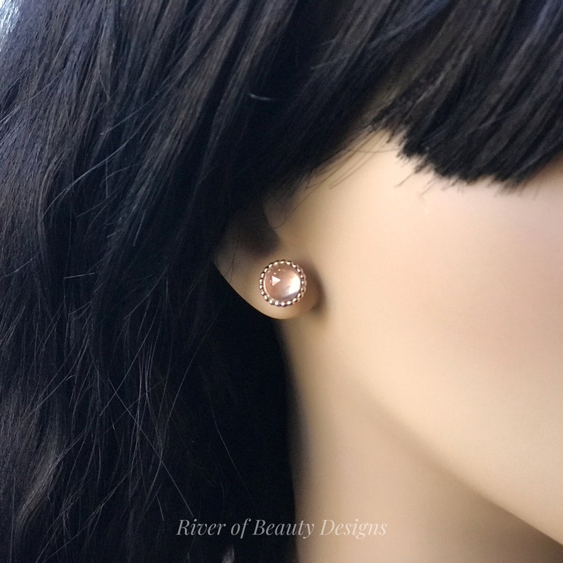6mm Rose Quartz Studs in Gold-Filled Settings, Rose-Cut Gemstone Earrings, Gift for Young Woman image 5