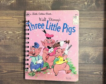 Little Golden Book Repurposed Vintage Children's Book Notebook — Three Little Pigs
