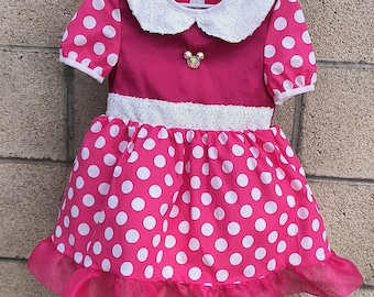 Minnie Mouse Inspired Girl Costume Dress with Hair Bow