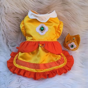 Princess Daisy inspired Mario Kart halloween costume dog/cat dress  Pet Apparel, Wedding, Flower girl, yellow dress, Teacup dog dress