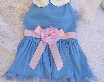 The Shining Twins Dog Costume Dress: Blue Taffeta, Puffy Sleeves