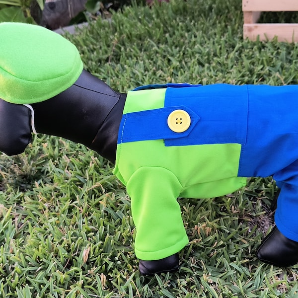 Luigi inspired halloween costume, mario cart, princess peach dog/cat unisex outfit
