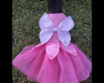 Fairy Pet Costume: pink Sequin Dog Tutu Dress with Wings