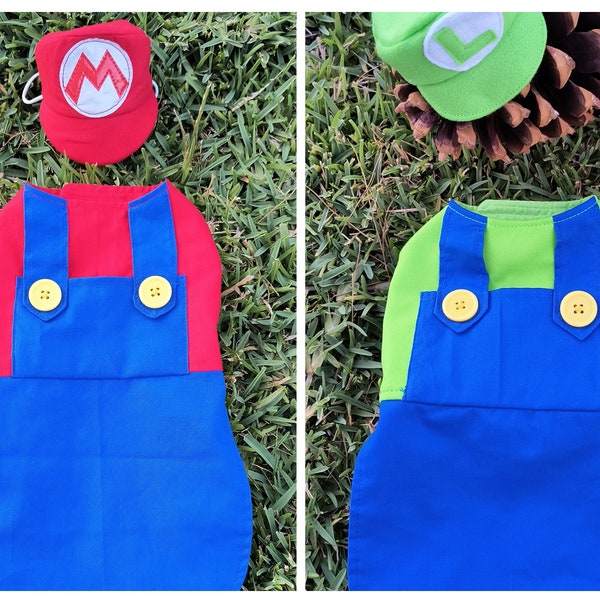 Mario & Luigi inspired halloween dog/cat harness, mario bros, pet Apparel, mario cap, princess peach, mario outfit