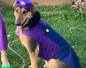 Waluigi Inspired Dog Harness with Cap: Mario Bros Pet Costume