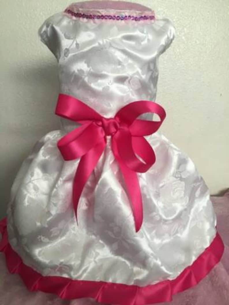 Special Occasion whitepink Jacquard Brocade dog dress tutu Pet Apparel Wedding Harness Pageant Flower girl