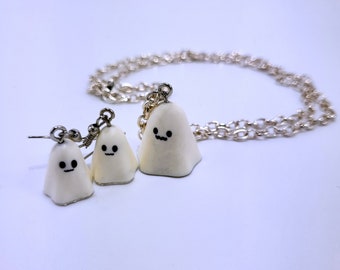 Worried Ghost Jewelry Set- Earrings and Necklace