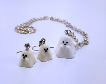 Sad Ghost Jewelry Set- Earrings and Necklace