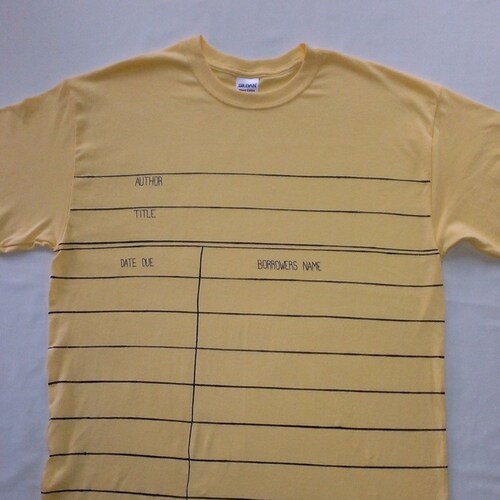 Kids Youth Yellow Library Due Date Card Graphic© T-shirt - Size Small - Fun and Unique Gift for Librarian and Book Lover!