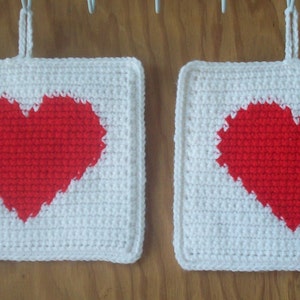 Crocheted Valentine Heart Pot Holders / Hot Pads - Set of 2