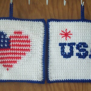 Double Thick Crocheted Patriotic Potholders / Hotpads - set of 2 ***Made to Order***