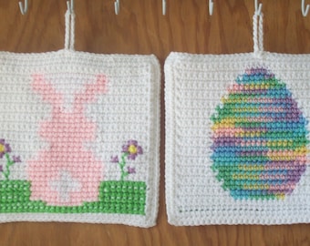 Crochet Easter Egg and Bunny Pot holder - *** Pattern Only ***