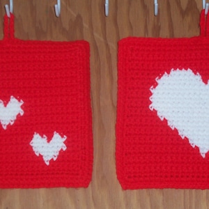 Crocheted Valentine Heart Pot Holders / Hot Pads - Set of 2 Red (Made to order)
