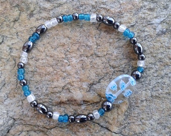 A Blue Czech Glass Beaded Stretch Hand-made Bracelet