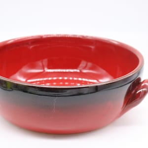 Vintage-Made in Italy-Red/Black Ombre&#39; Glazed Terra Cotta Large Bowl w/Handles