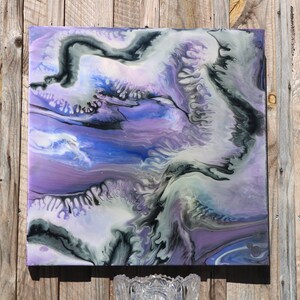 Purple, Blue, Black and White Acrylic Pour Painting