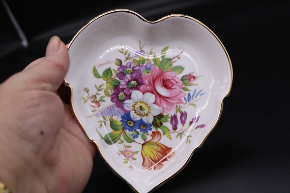 Aynsley Heart Trinket Dish-England-Floral-Bone China