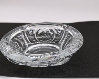 Clear Glass Ashtray with Roses Marked KIG Indonesia