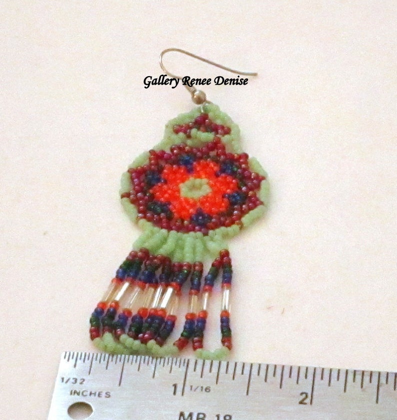 Dream Catcher Earrings Western Native American Long Seed Bead Earrings Vintage Sea Green Orange Red Blue White BDE106