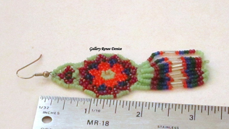 Dream Catcher Earrings Western Native American Long Seed Bead Earrings Vintage Sea Green Orange Red Blue White BDE106