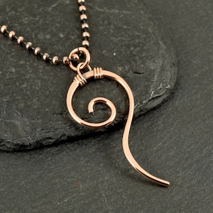 Simple Copper Wire Spiral Necklace | Swirl Pendant | Long Necklace | Copper Wire Wrapped Pendant | Minimalist Pendant
