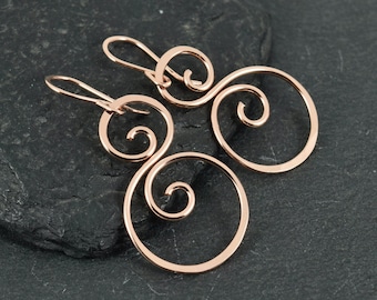 Copper Wire Wrap Double Spiral Earrings | Swirl Earrings | Spiral Copper Earrings | Large Earrings | Boho Earrings | Handmade Earrings