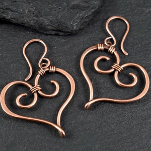 Heart Earrings | Copper Earrings | Wire Wrapped Earrings | Boho Earrings | Handmade Earrings | Heart Jewelry